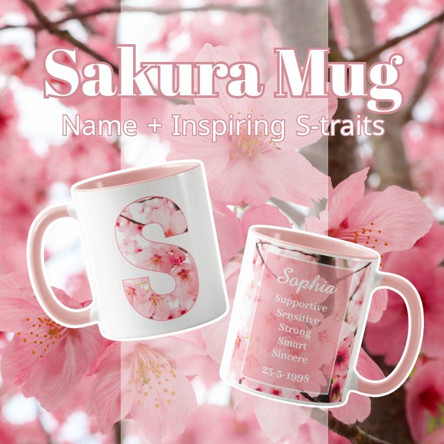 Caneca Elegante Sakura Custom Mug com Letra S (Criador carregado)