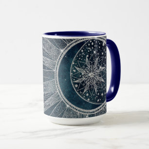 Caneca Elegante Sun Moon Doodle Mandala Blue Design