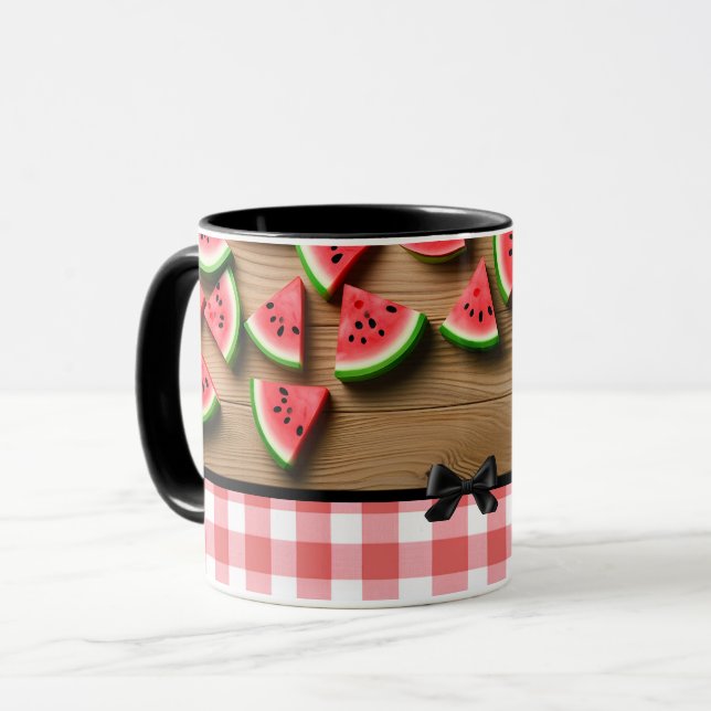 Caneca Elegante Tendy Modern Chic Checkered Watermelon (Frente Esquerda)