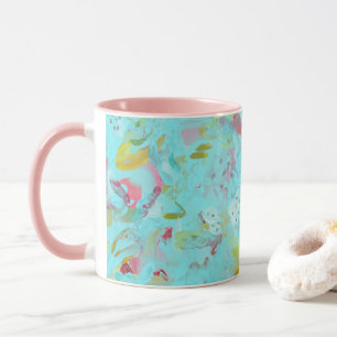 Caneca Elegante Turquesa Oasis Abstrato com Rosa