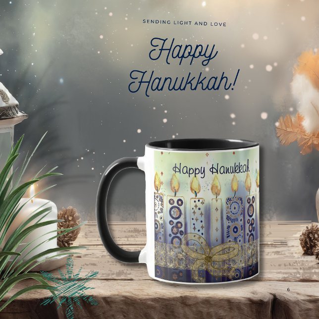 Caneca Elegante Velas Feliz Hanukkah (Elegant Candles Happy Hanukkah Mug)