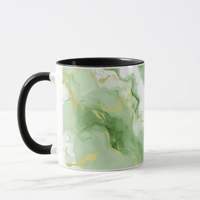 Caneca Elegante Verde Marble Faux Efeito Luminoso Dourado (Esquerda)