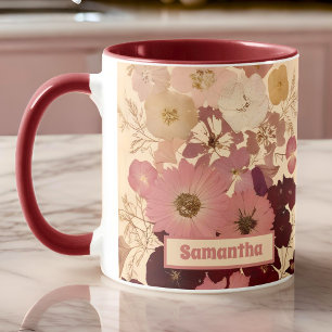 Caneca Elegante Vintage - Flor Pressionado