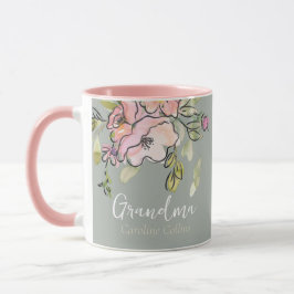 Caneca Elegante Watercolor Floral Sage Vovó Verde