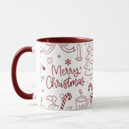 Caneca Elegantes Doodles de Natal Minimalistas Desenhados