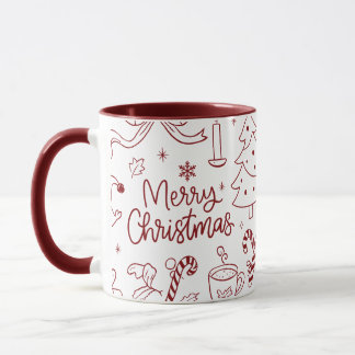 Caneca Elegantes Doodles de Natal Minimalistas Desenhados