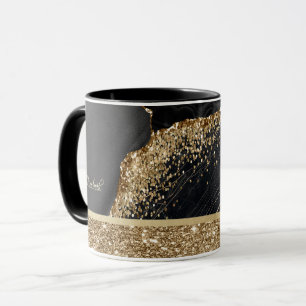 Caneca Elegantes Lantejoulas Douradas Brilhantes Mármore 