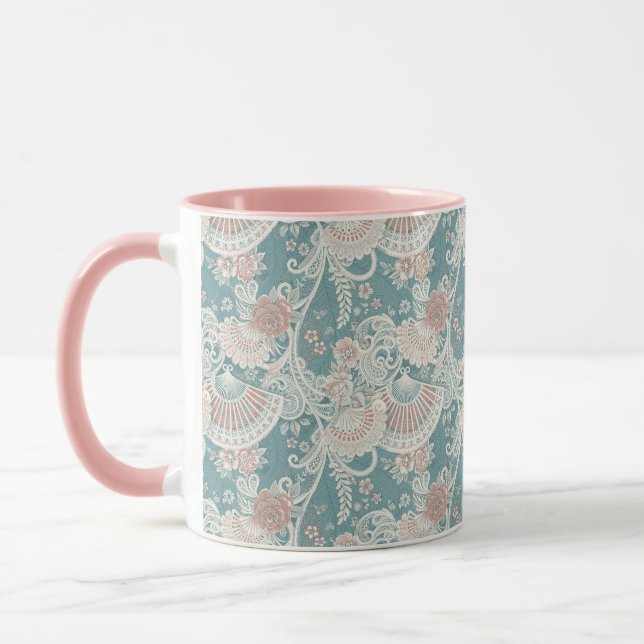 Caneca Elegantes Ventoinhas Vitorianas Florais Renda Desi (Esquerda)