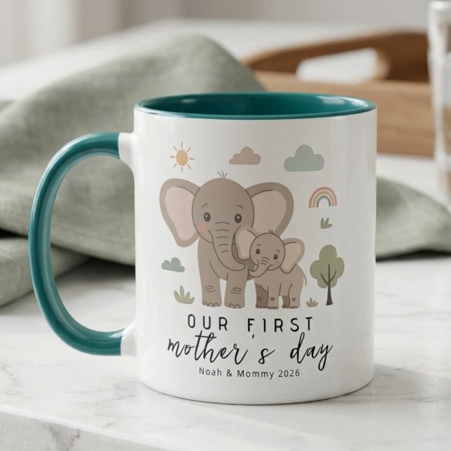 Caneca Elephant Mom Baby First Mothers Day Design (Criador carregado)