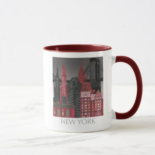 Caneca Elevações de Nova Iorque por Noite - Vermelho