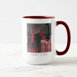 Caneca Elevações de Nova Iorque por Noite - Vermelho
