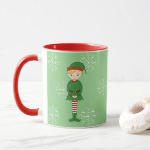Caneca Elf Boy Flocos de Neve de Natal Leve Verde