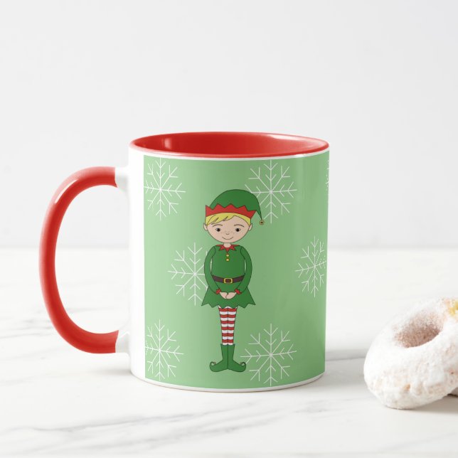 Caneca Elf Boy Flocos de Neve de Natal Leve Verde (Com Donut)