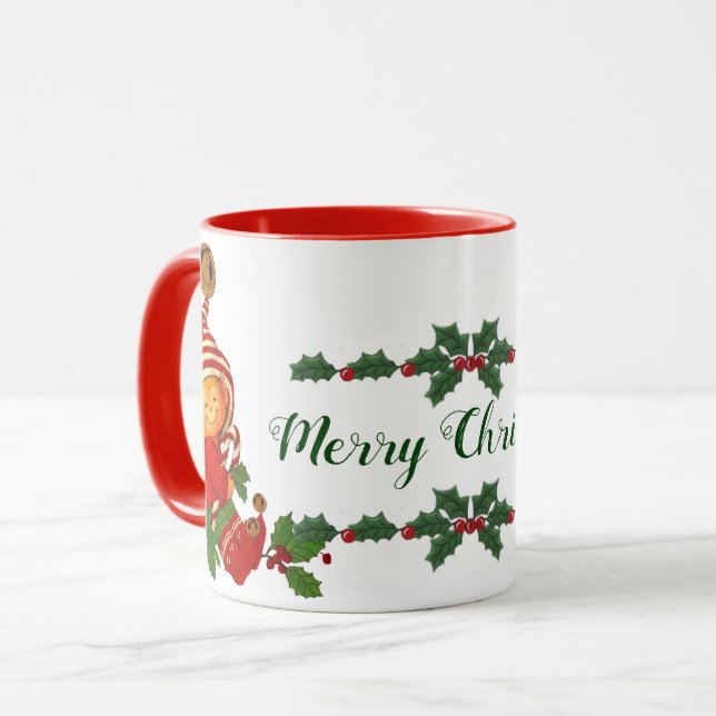 Caneca Elf Personalizado Mug Adorável de Natal (Frente Esquerda)
