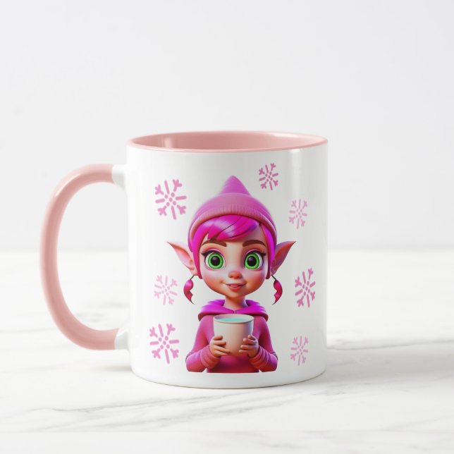 Caneca Elfo rosa e bonito com café ou cacau (Esquerda)