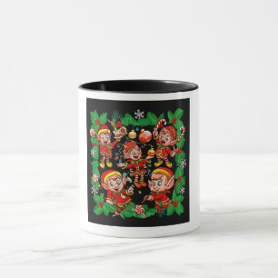 Caneca Elfos de Natal de Desenhos Animados Fofos Férias