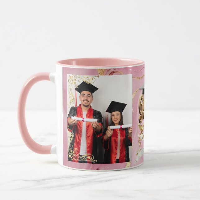 Caneca Elite Rosa-Mármore & Ouro Personalizado de Graduaç (Esquerda)