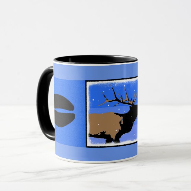 Caneca Elk Bugling no inverno - Arte original sobre a vid (Frente Esquerda)