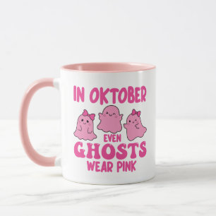 Caneca Em outubro, até fantasmas Vestem Cancer rosa