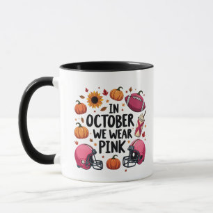 Caneca Em outubro, vestimos futebol de Cancer rosa