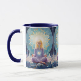 Caneca Em Paz Meditando Yoga Girl Crystals Blue Purple