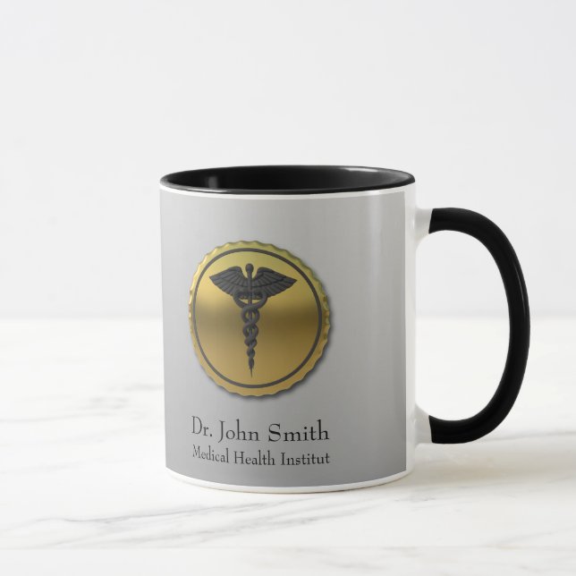 Caneca Emblema Caduceu Dourado 3D Profissional Médico (Direita)