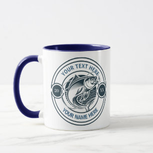 Caneca Emblema de Pesca com Nome Personalizado Dia dos Pa