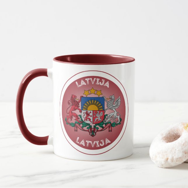 Caneca Emblema do Patrimônio da Letônia (Com Donut)