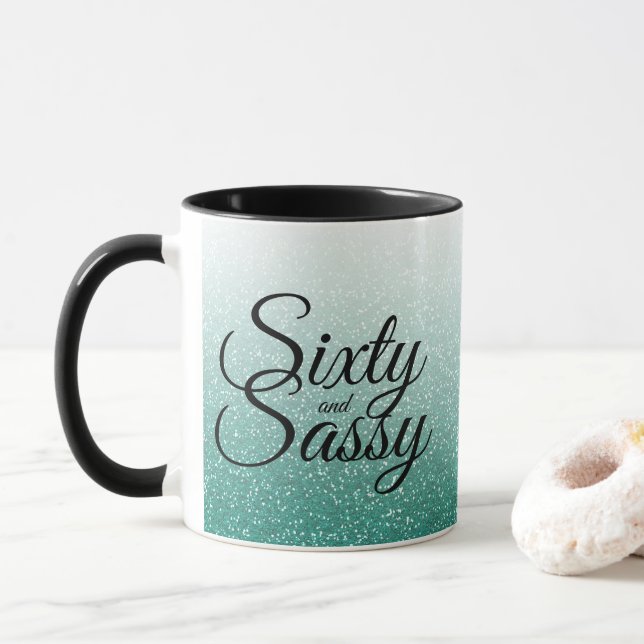 Caneca Emerald Green Glitter Ombre 60 Sassy 60º Aniversár (Com Donut)