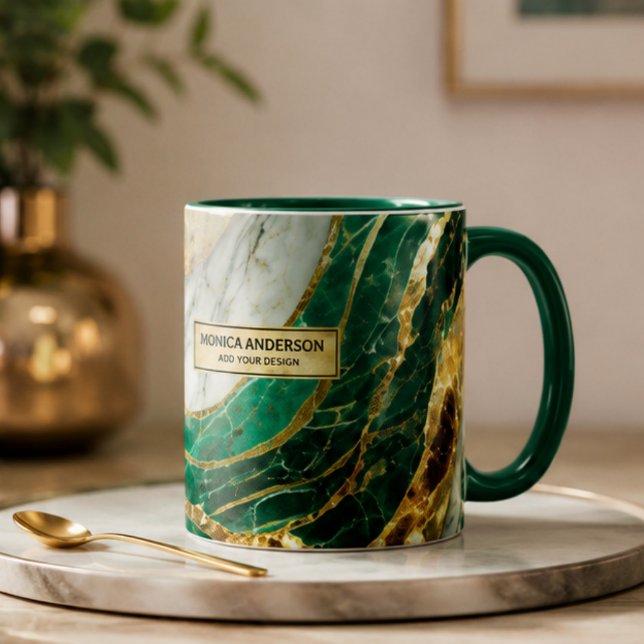 Caneca  Emerald Green Gold Marble Metallic Luxury Geode (Criador carregado)
