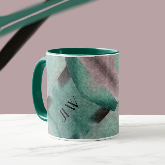 Caneca Emerald Green Rosa Art Deco Abstrato com Iniciais (Criador carregado)