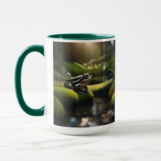 Caneca Emerald Serenity: Um Sapo Verde perto do rio, (Esquerda)