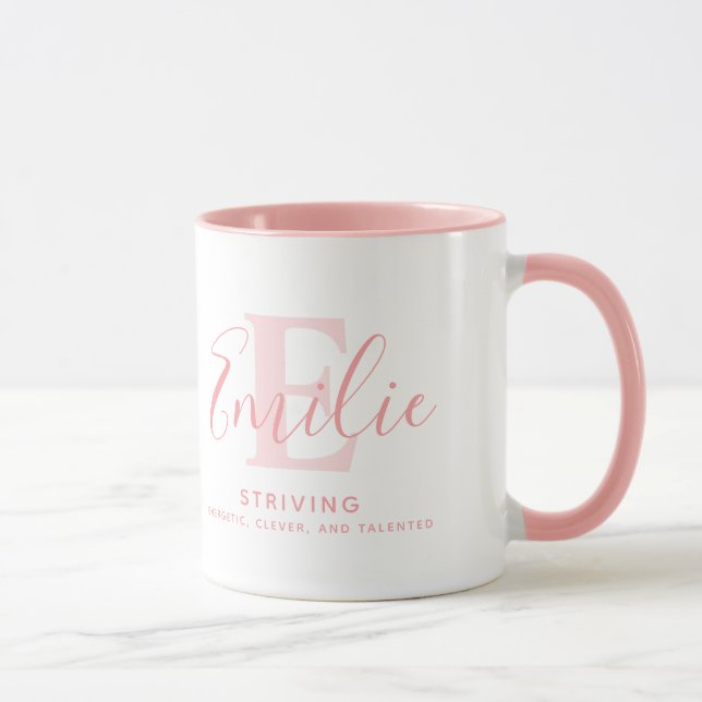 Caneca Emílio: significado e monograma de texto rosa mole (Direita)