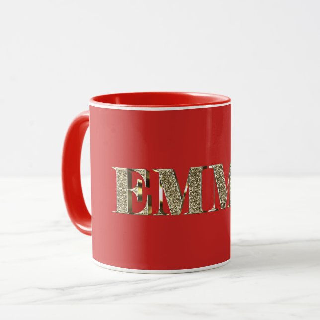 Caneca Emma Elegant Ouro Glitter Look Typoographic Name (Frente Esquerda)