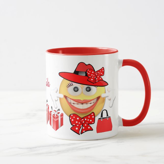 Caneca Emoji Comprando O Sorriso De Texto Personalizado P (Direita)