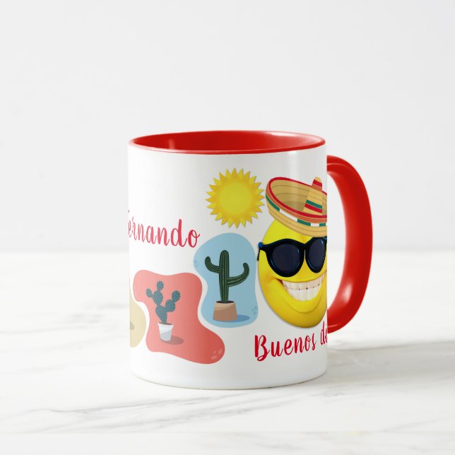 Caneca Emoji mexicano personalizado em Sombrero com cacto (Frente Esquerda)