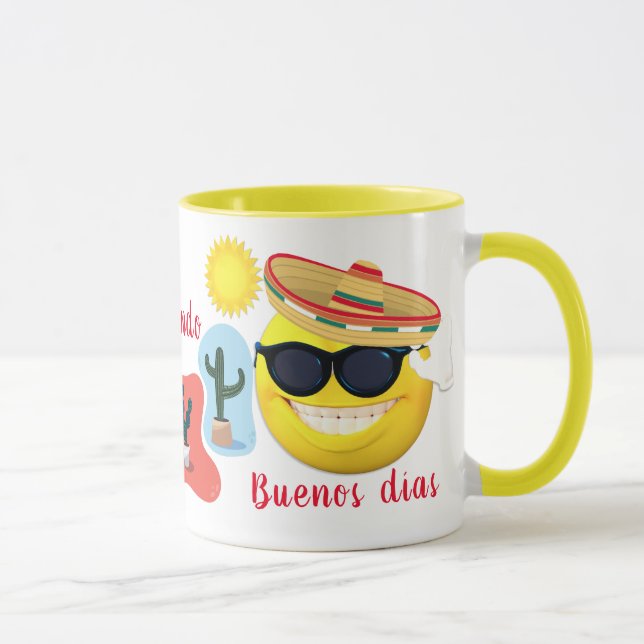 Caneca Emoji mexicano personalizado em Sombrero com cacto (Direita)