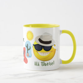 Caneca Emoji Personalizado Vestindo Sun Hat com Cactos
