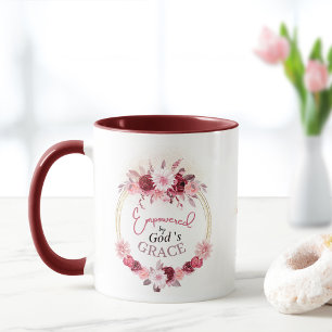 Caneca Empoderado pela Terra Dourada Floral Rosa de Graça