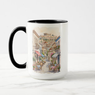 Caneca Encantadora Atenas Grécia Rua Aquarela