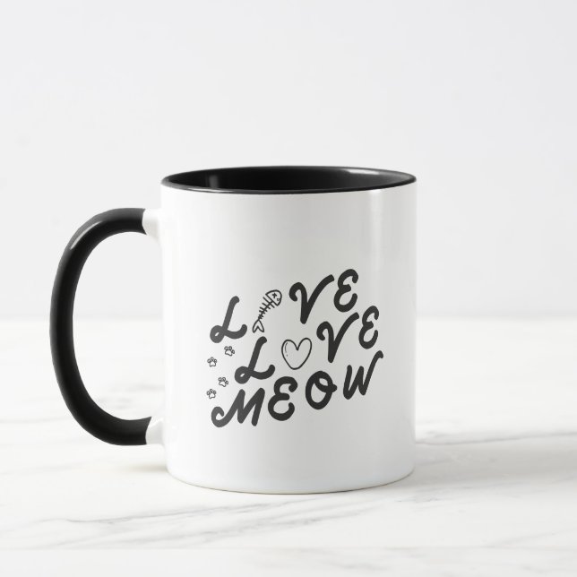 Caneca Encanto Simples Amor Amor Meow Osso de Peixe Fofo (Esquerda)