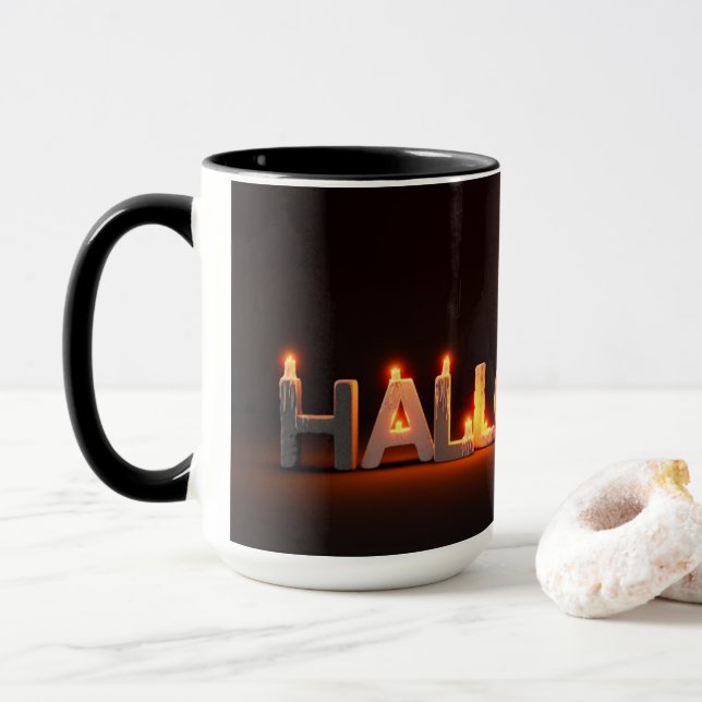 Caneca "Enchant your mornings with our Halloween mugs" (Com Donut)