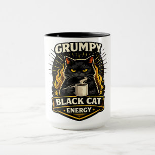 Caneca Energia de Gato Preto Mal-Humorado Engraçado