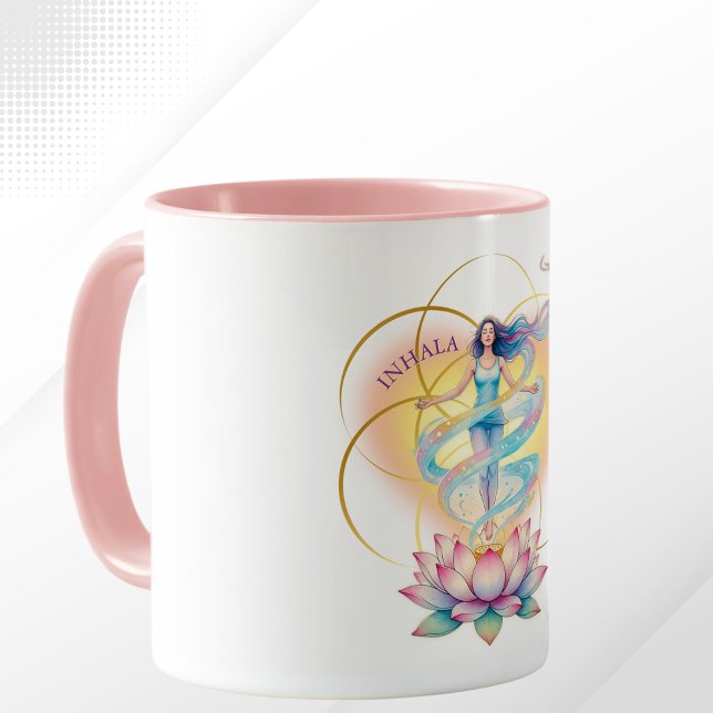 Caneca Energía Femenina renace en la flor del Loto (Muy bonito y femenino diseño flor de la vida, loto mujer kundalini yoga meditación)