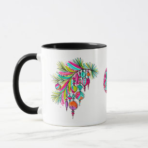 Caneca Enfeite de árvore de Natal rosa estético