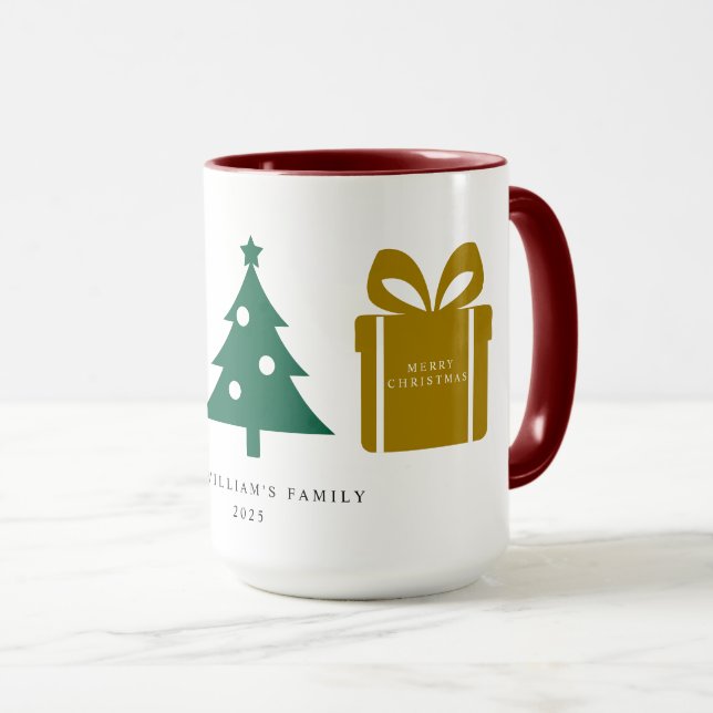 Caneca Enfeite de Natal Feliz Floco de Neve Pinheiro Pres (Frente Esquerda)
