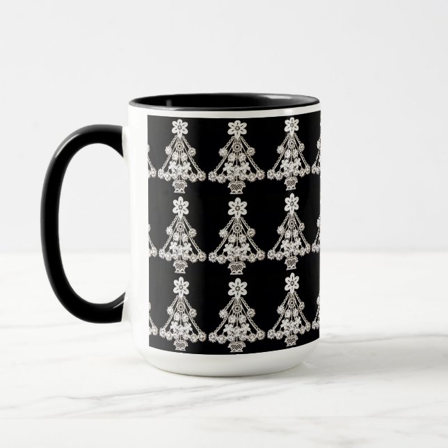 Caneca Enfeites de natal branco elegante sobre preto (Esquerda)