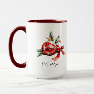 Caneca Enfeites de natal de Aquarela de Script Simples