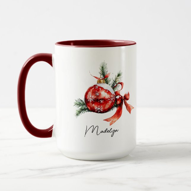 Caneca Enfeites de natal de Aquarela de Script Simples (Esquerda)