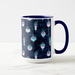 Caneca Enfeites de natal de aquarela em preto e azul